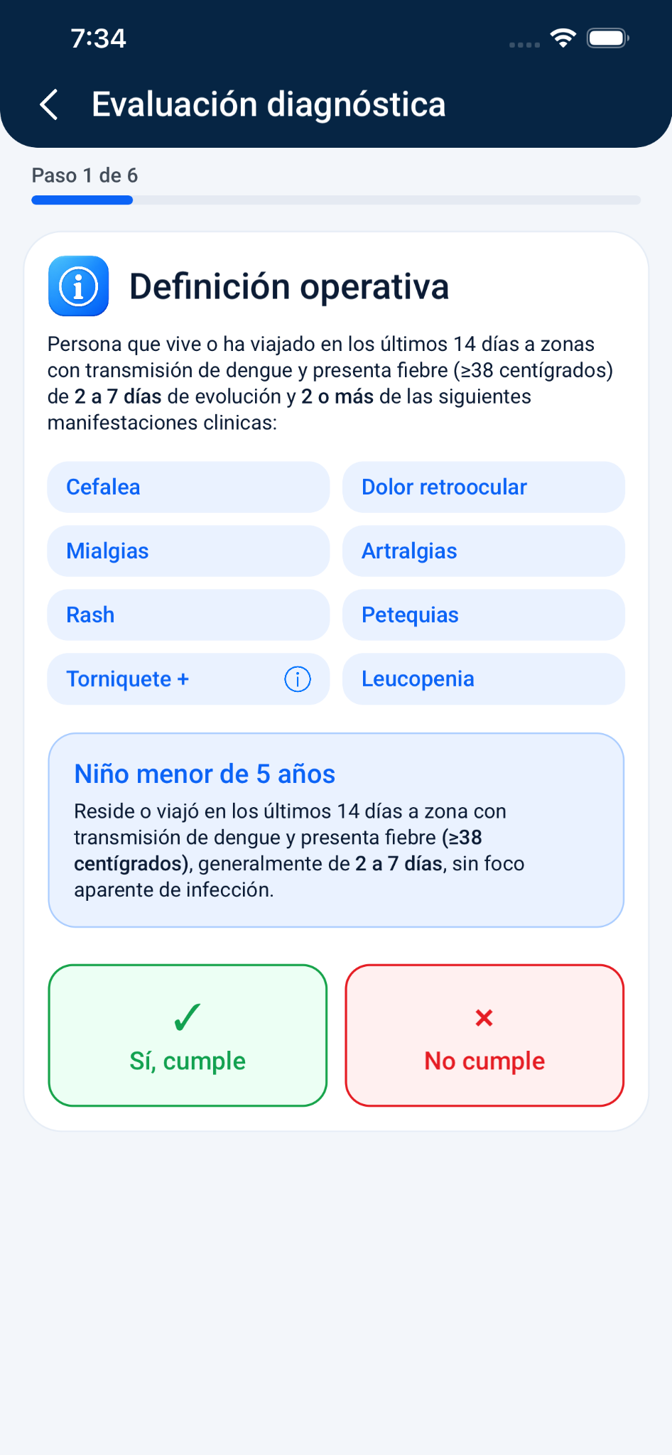 Pantalla de definición operativa de la evaluación diagnóstica