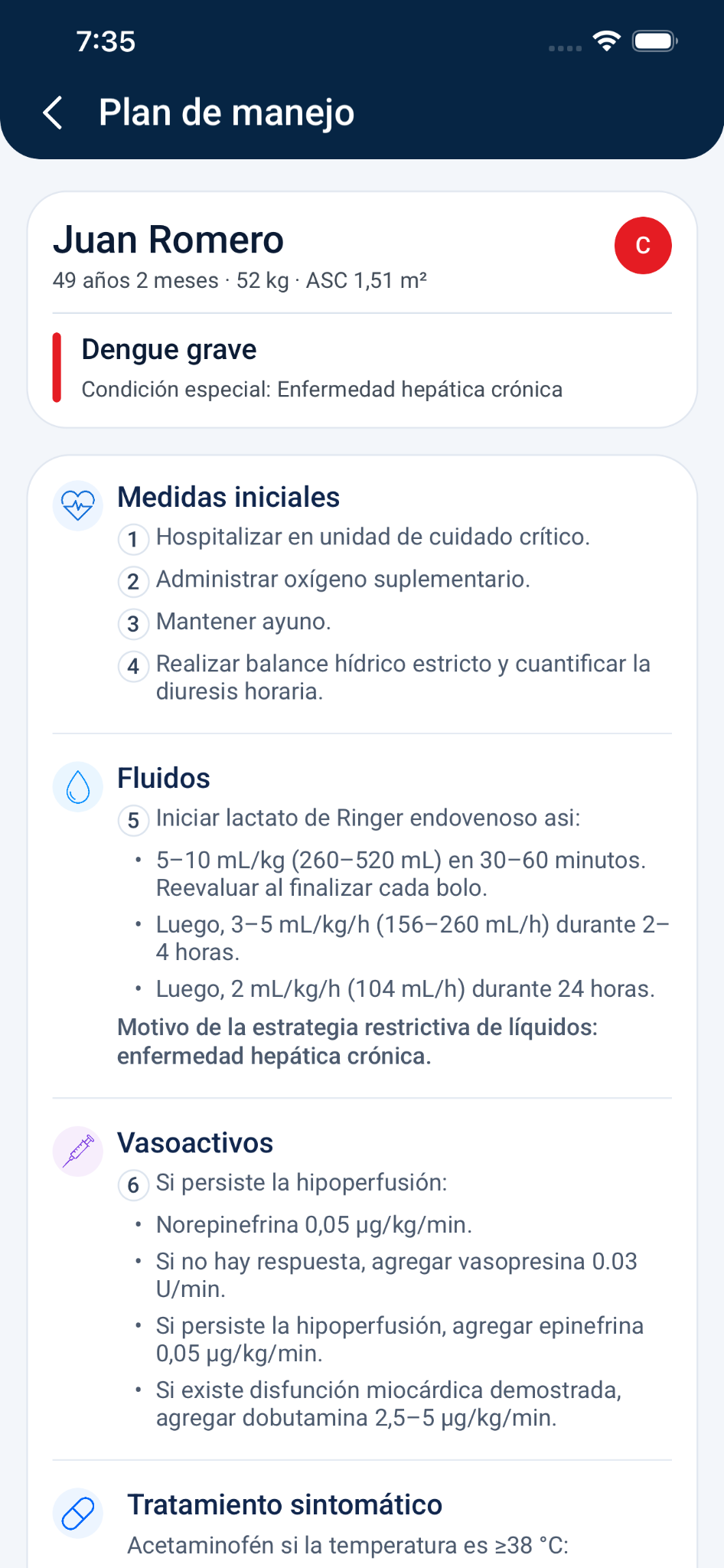 Plan de manejo de un paciente de demostración clasificado en grupo C